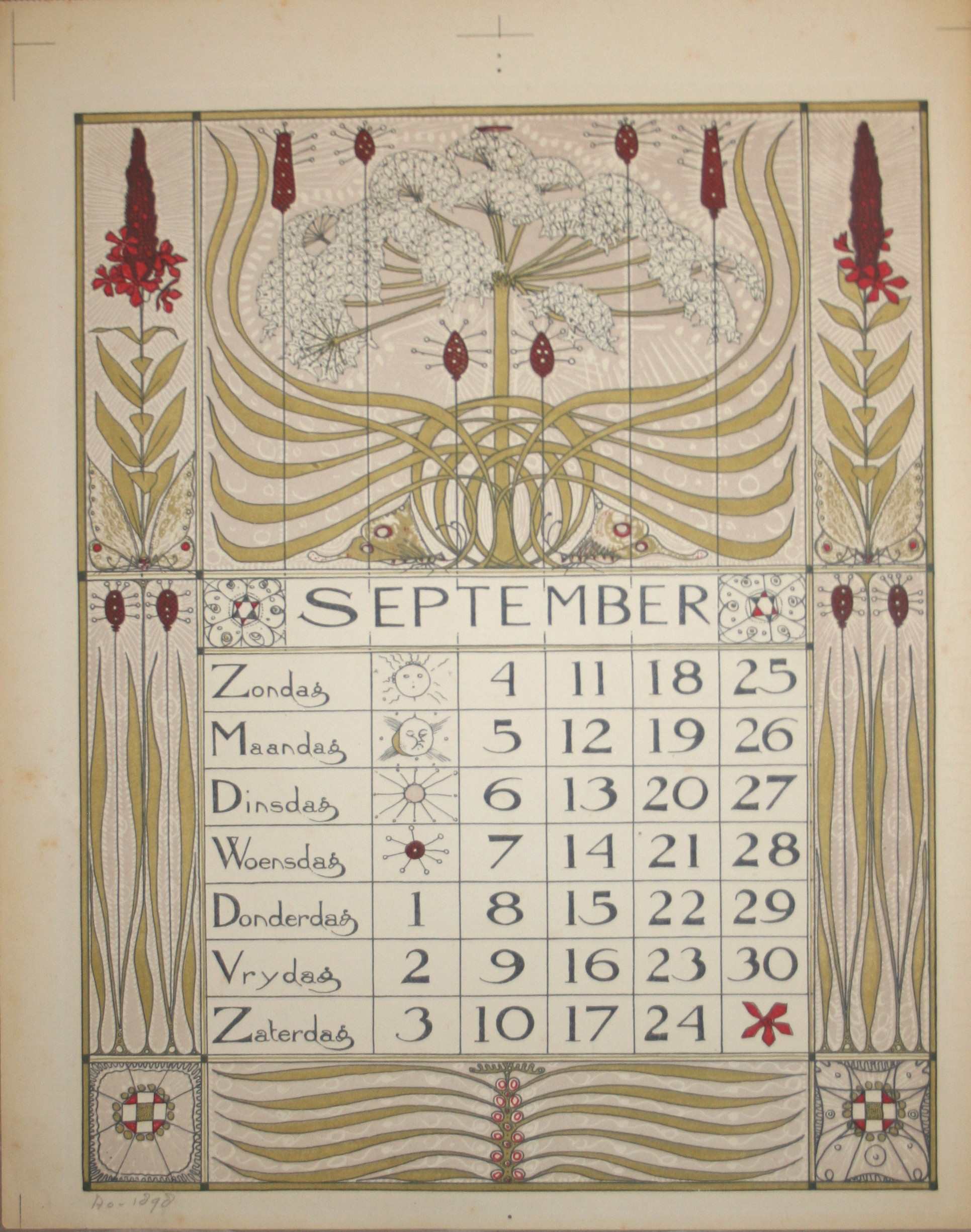 Theo Nieuwenhuis kalenderblad 1898