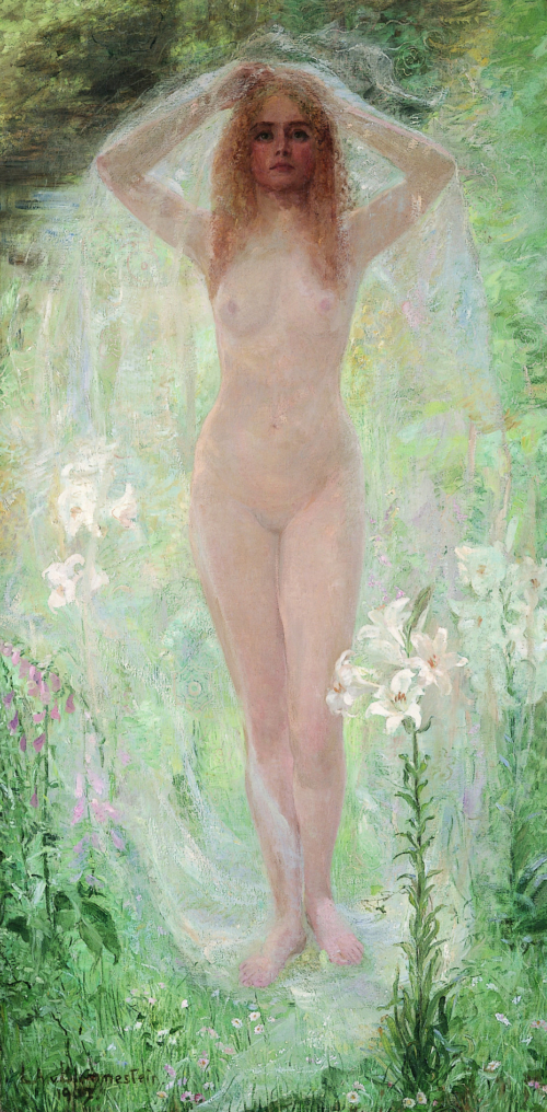 Louise van Blommestein Staand naakt met witte lelies 1907