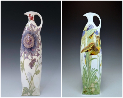 Rozenburg Den Haag two eggshell porcelain pitchers Sam Schellink 1903 and 1908
